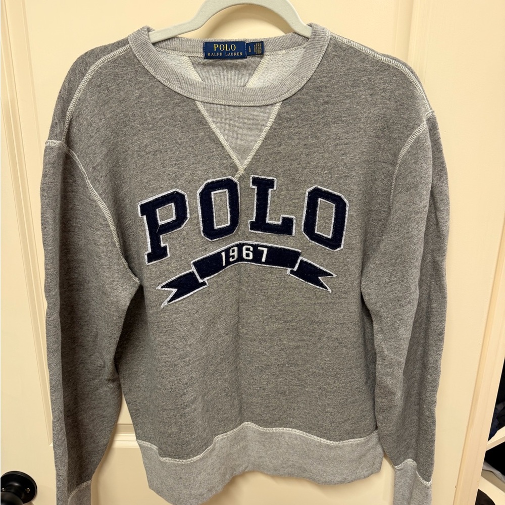 Ralph Lauren Gray Crewneck Sweater with Navy Accents